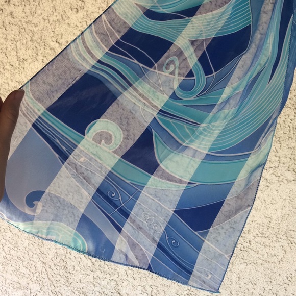 Blue Silk Satin Sheer Fancy Scarf 🧣 Fall neck Wrap 🌊 fashion accessories spring - Picture 4 of 6